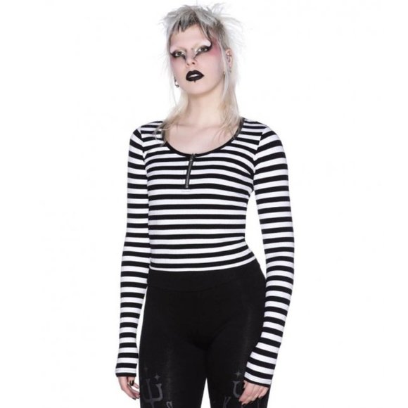 Killstar Tops - KILLSTAR Izora ribbed stripe top [WHITE]